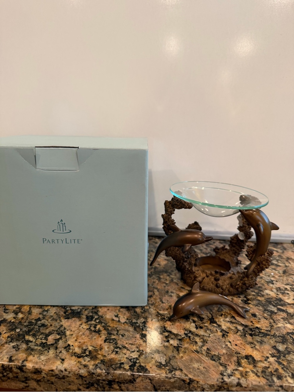PartyLite Bronze Dolphin Wax Melt Warmer 1 broke dolphin